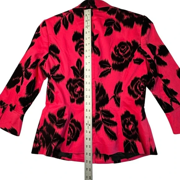 Trina Turk Pink Black Floral Blazer Womens 6 Bell Sleeve Button Career Cocktails - Picture 10 of 12